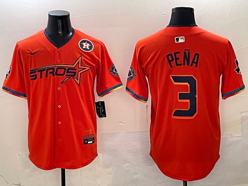 Men Houston Astros #3 Pena Orange Five generation Joint Name Nike 2025 MLB Jersey style 4